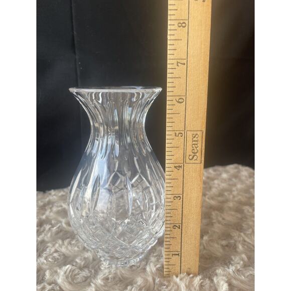Stuart Crystal Shaftesbury Pattern Flower Vase Clear Marked 6.25” - Picture 2 of 6